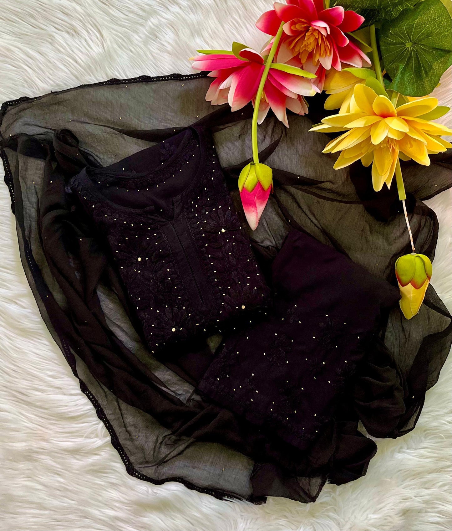 Bestselling Mukaish Rayon 3-Piece Set in Black