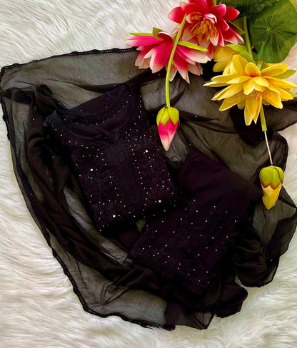 Bestselling Mukaish Rayon 3-Piece Set in Black
