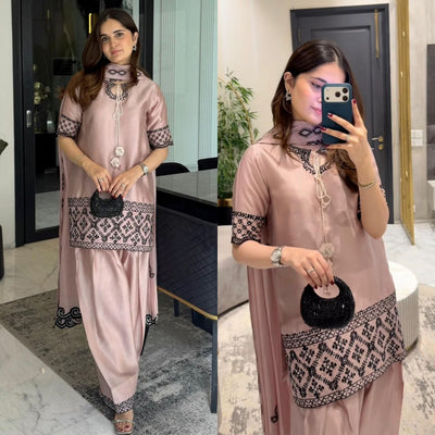 Dusty Pink Designer Crepe Silk Party Wear Top with Farshi Salwar Suit