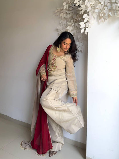 Beige Elegant Farshi Salwar Kameez Set - Fully Stitched