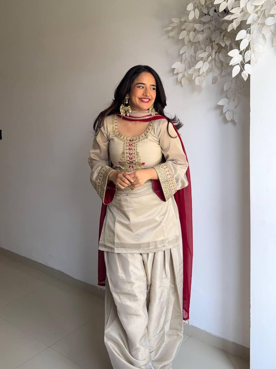 Beige Elegant Farshi Salwar Kameez Set - Fully Stitched
