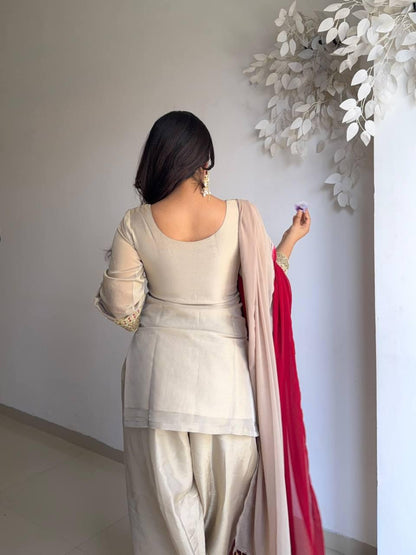 Beige Elegant Farshi Salwar Kameez Set - Fully Stitched