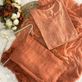 Terra Cotta Ombre Handcrafted Lucknow Chikankari Rayon 3-Piece Set Plus Sizes