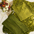 Olive Ombre Handcrafted Lucknow Chikankari Rayon 3-Piece Set Plus Sizes