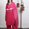 Pink Ombre Handcrafted Lucknow Chikankari Rayon 3-Piece Set Plus Sizes
