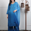 Blue Ombre Handcrafted Lucknow Chikankari Rayon 3-Piece Set Plus Sizes