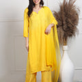 Yellow Ombre Handcrafted Lucknow Chikankari Rayon 3-Piece Set Plus Sizes