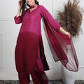 Wine Ombre Handcrafted Lucknow Chikankari Rayon 3-Piece Set Plus Sizes