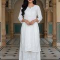 White Handcrafted Lucknowi Chikankari & Mukaish Work Rayon Set