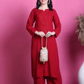 Red Handcrafted Lucknowi Chikankari & Mukaish Work Rayon Set