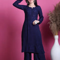 Navy Blue Handcrafted Lucknowi Chikankari & Mukaish Work Rayon Set