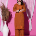 Brick Red Handcrafted Lucknowi Chikankari & Mukaish Work Rayon Set