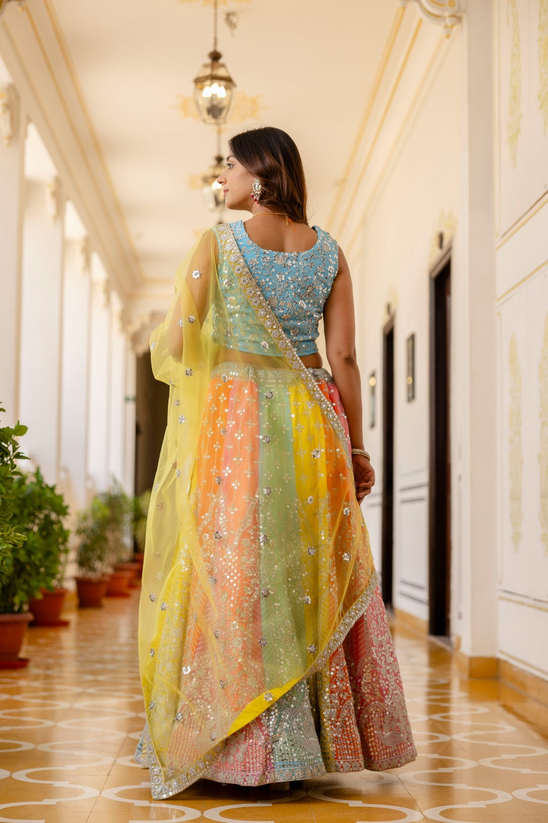 Multicolor Premium Georgette Designer Lehenga Set