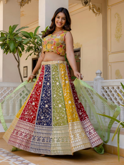 Grand Multicolor Party Wear Georgette Designer Lehenga Set