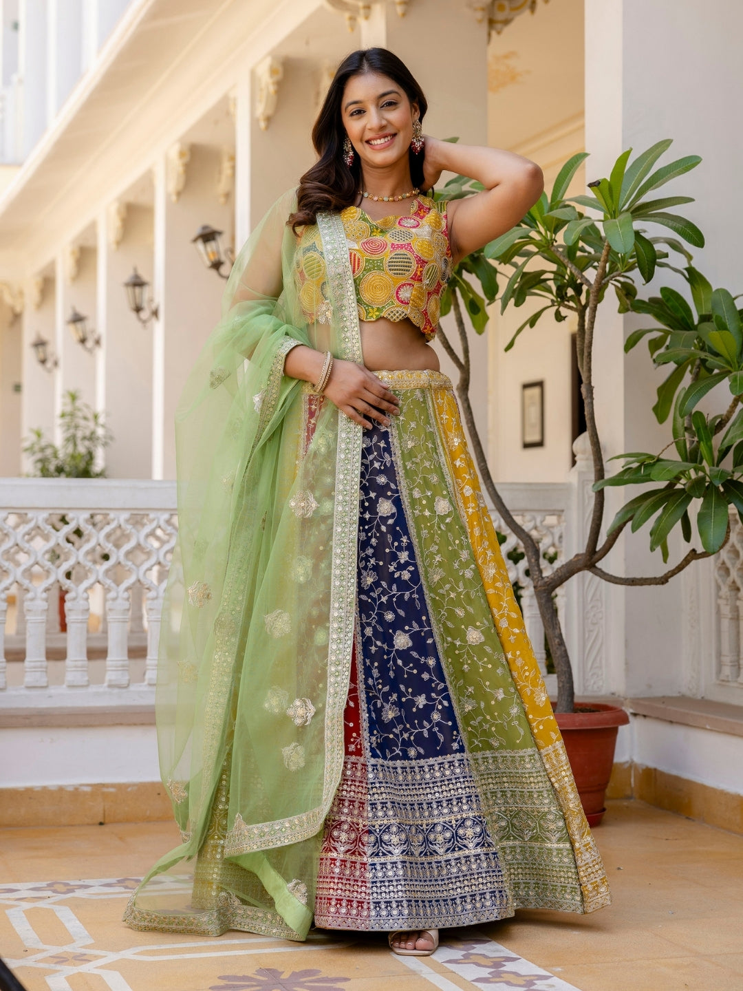 Grand Multicolor Party Wear Georgette Designer Lehenga Set