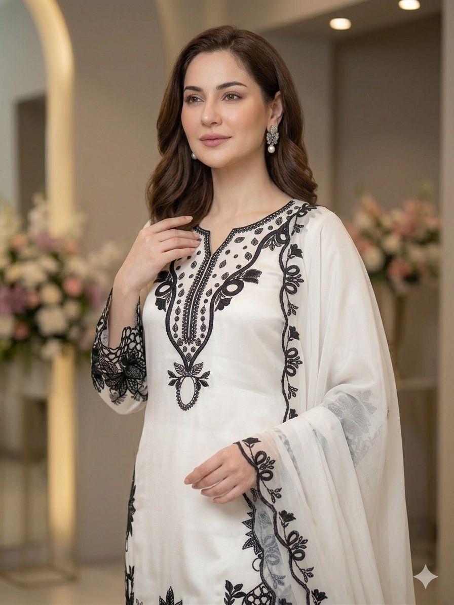 Eid Special Hania Amir Inspired Glass Roman Silk Farshi Salwaar Set