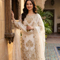 Elegant White Sequin Embroidered Silk Eid Special 3-Piece Set