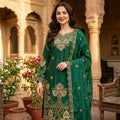 Elegant Dark Green Sequin Embroidered Silk Eid Special 3-Piece Set