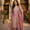 Elegant Dusty Pink Sequin Embroidered Silk Eid Special 3-Piece Set