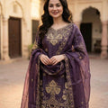 Elegant Purple Sequin Embroidered Silk Eid Special 3-Piece Set