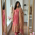 Peach Trending Silk Gown Set with Palazzo & Dupatta - Ready to Wear