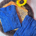 Party Wear Blue Viscose Chikankari Mukaish work Kurti Set with 3D Handwork