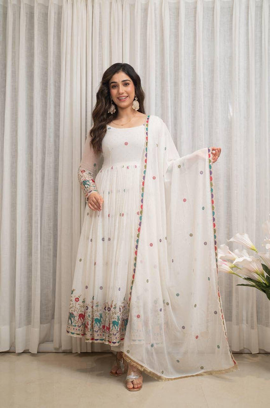 Elegant Georgette Party Wear Gown Set with Sequin & Dori Work