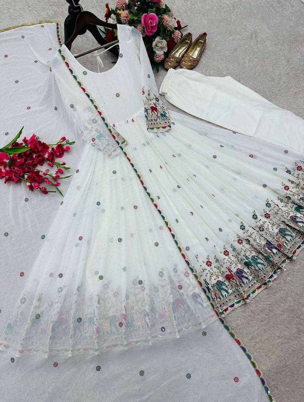 Elegant Georgette Party Wear Gown Set with Sequin & Dori Work