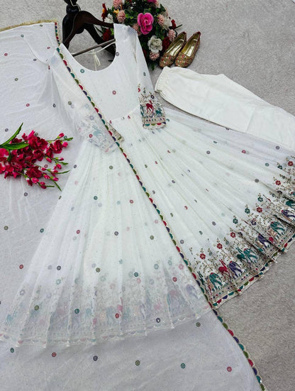 Elegant Georgette Party Wear Gown Set with Sequin & Dori Work