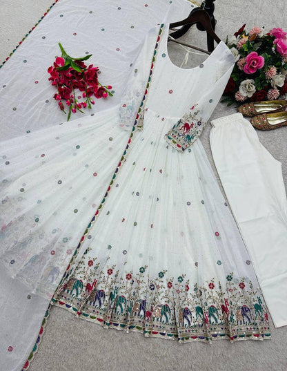 Elegant Georgette Party Wear Gown Set with Sequin & Dori Work