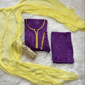 Grape Purple Ethereal Rayon Dyeable Kurti with Lemon Yellow border, Palazzo & Lemon Yellow Dupatta Set