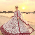 White Maroon Exquisite Georgette & Soft Organza Silk Embroidered Gown Set