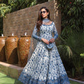 White Blue Exquisite Georgette & Soft Organza Silk Embroidered Gown Set