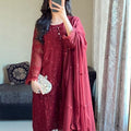 Rich wine maroon Designer Heavy Faux Georgette Embroidered Palazzo Suit Set with Dupatta