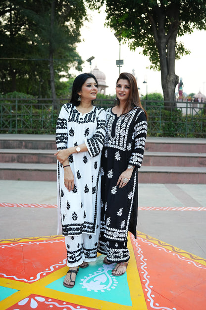 Black & White Chikankari Modal Co-ord Set