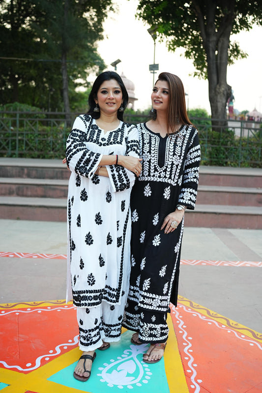 Black & White Chikankari Modal Co-ord Set