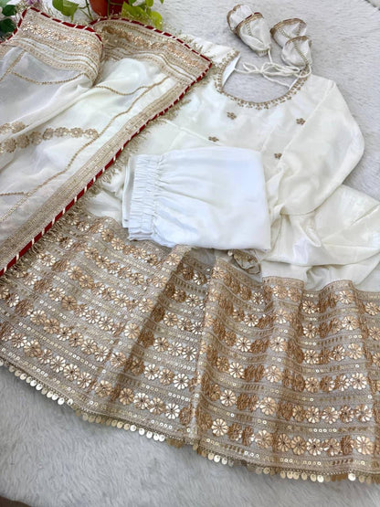 White Regal Midnight Sequin & Zari Embroidered Chinon Silk Anarkali Set
