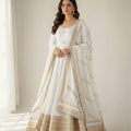 White Regal Midnight Sequin & Zari Embroidered Chinon Silk Anarkali Set