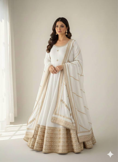 White Regal Midnight Sequin & Zari Embroidered Chinon Silk Anarkali Set