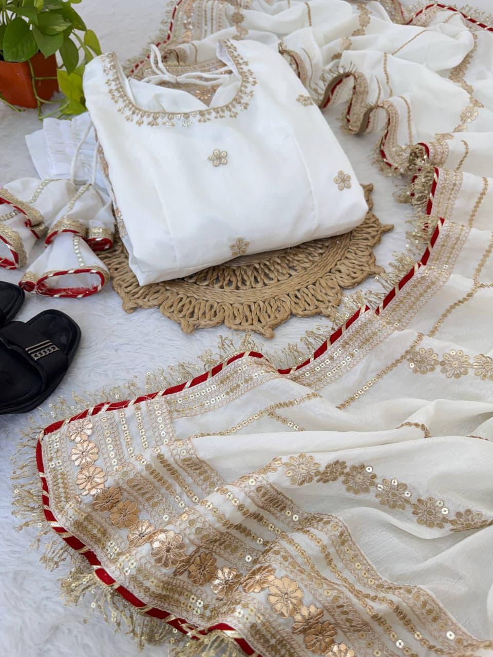 White Regal Midnight Sequin & Zari Embroidered Chinon Silk Anarkali Set