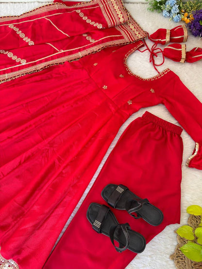 Red Regal Midnight Sequin & Zari Embroidered Chinon Silk Anarkali Set