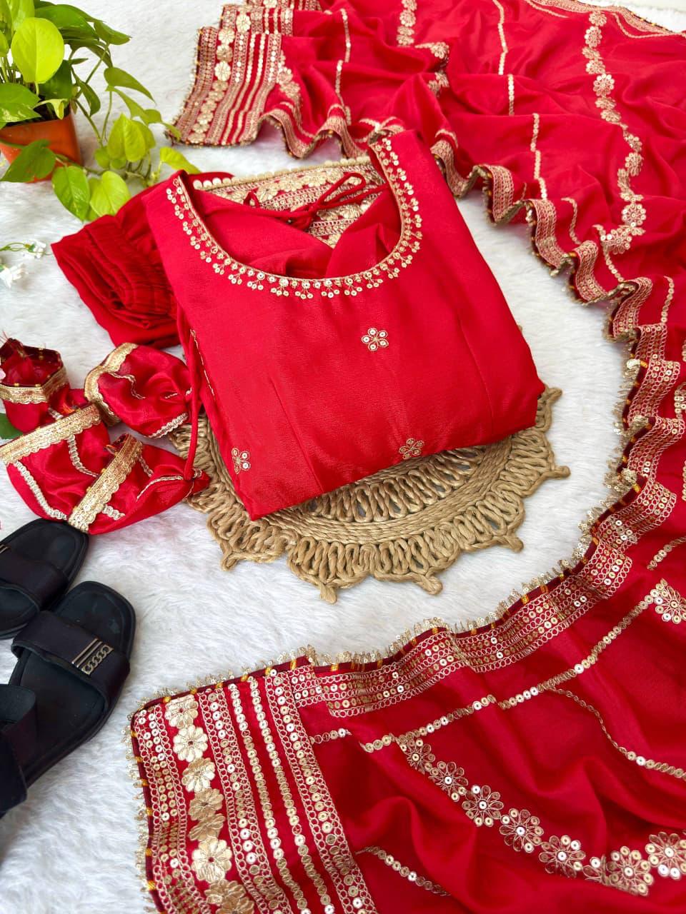 Red Regal Midnight Sequin & Zari Embroidered Chinon Silk Anarkali Set