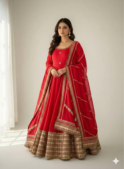 Red Regal Midnight Sequin & Zari Embroidered Chinon Silk Anarkali Set