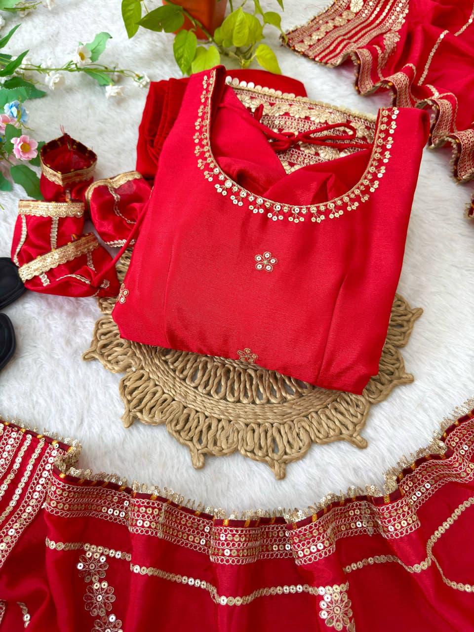 Red Regal Midnight Sequin & Zari Embroidered Chinon Silk Anarkali Set