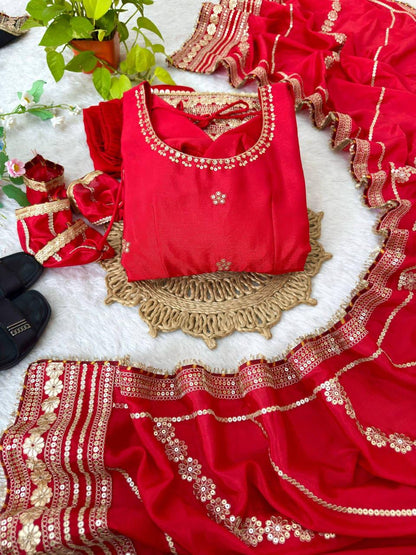 Red Regal Midnight Sequin & Zari Embroidered Chinon Silk Anarkali Set