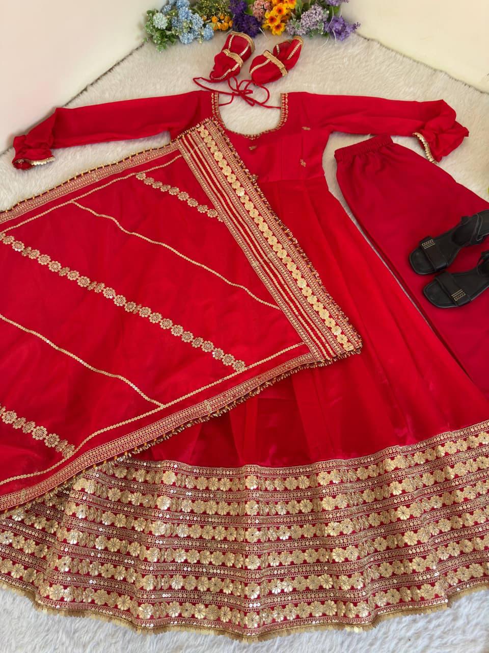 Red Regal Midnight Sequin & Zari Embroidered Chinon Silk Anarkali Set