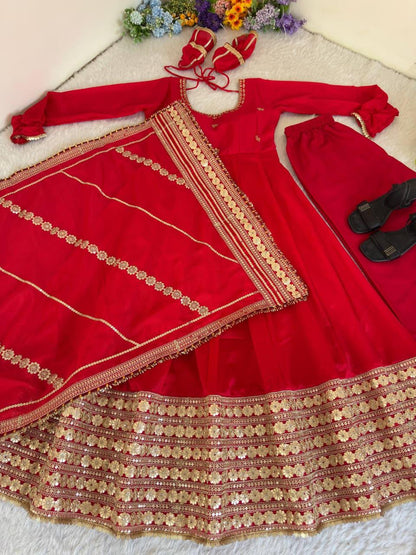 Red Regal Midnight Sequin & Zari Embroidered Chinon Silk Anarkali Set