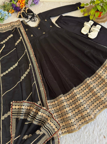 Black Regal Midnight Sequin & Zari Embroidered Chinon Silk Anarkali Set
