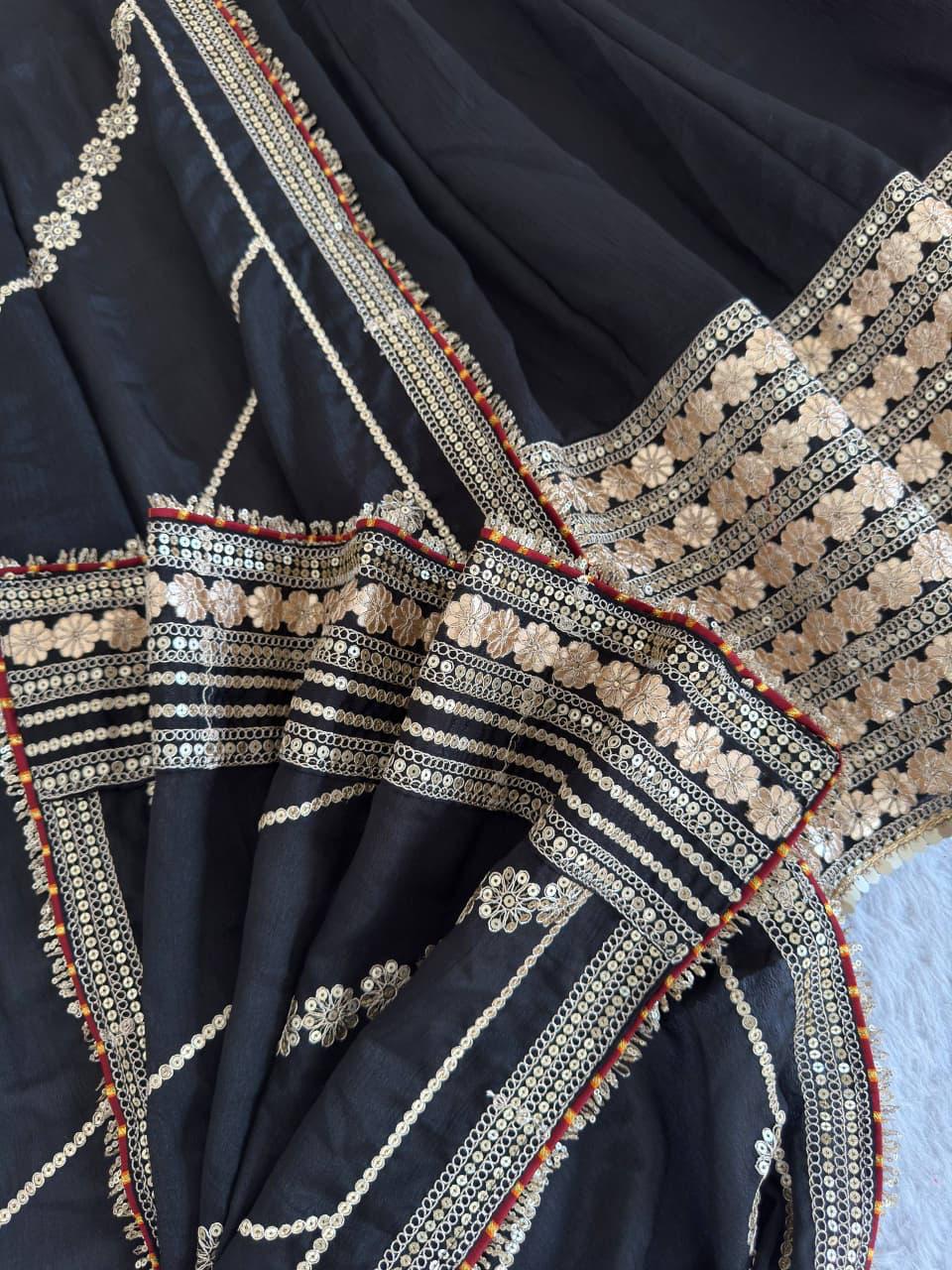 Black Regal Midnight Sequin & Zari Embroidered Chinon Silk Anarkali Set