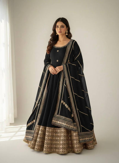 Black Regal Midnight Sequin & Zari Embroidered Chinon Silk Anarkali Set